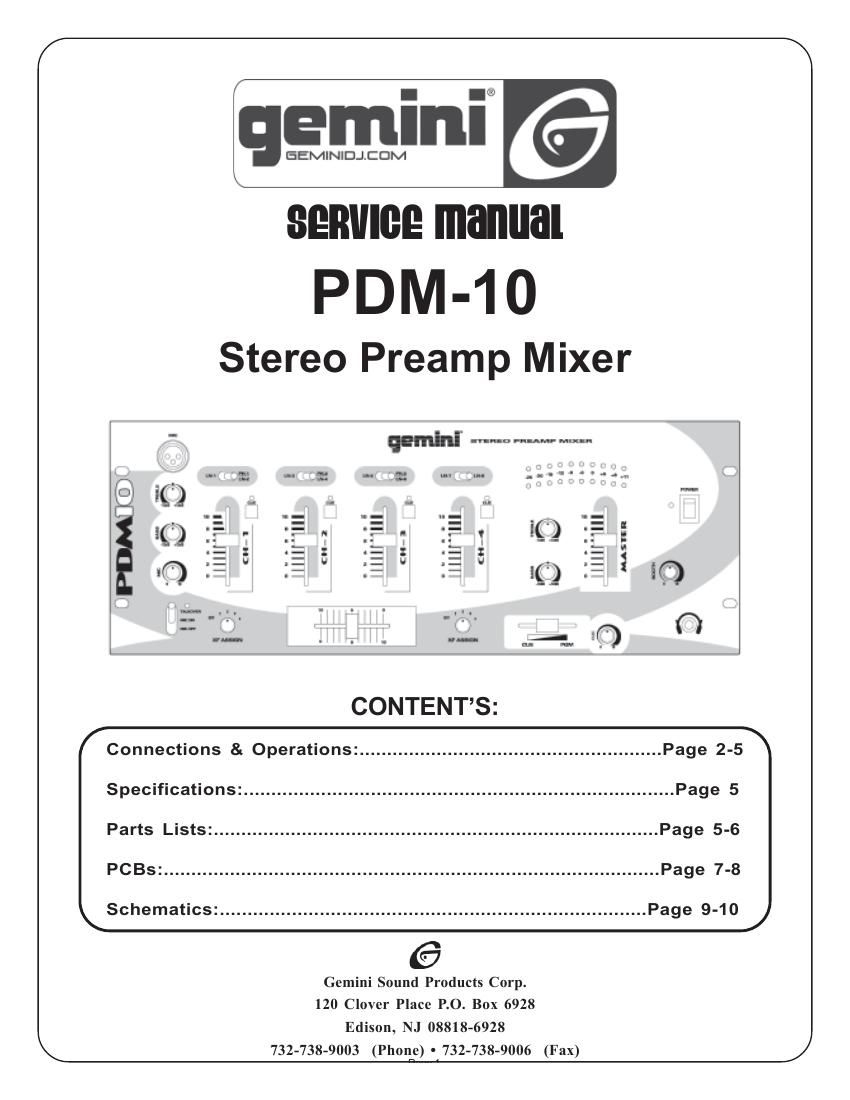 gemini sound pdm 10 service manual