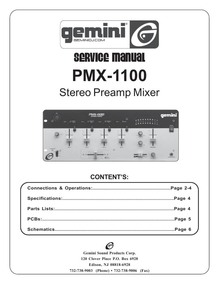 gemini sound pmx 1100 service manual