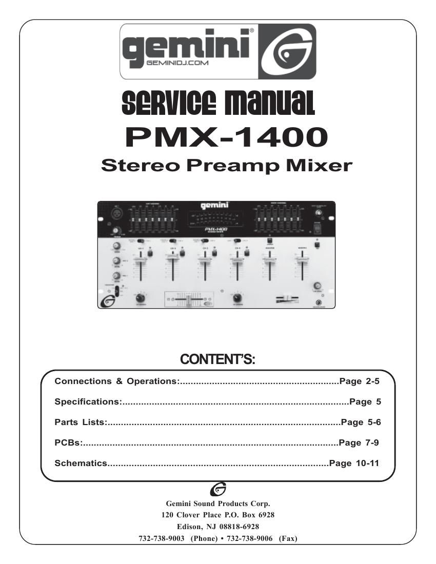gemini sound pmx 1400 service manual