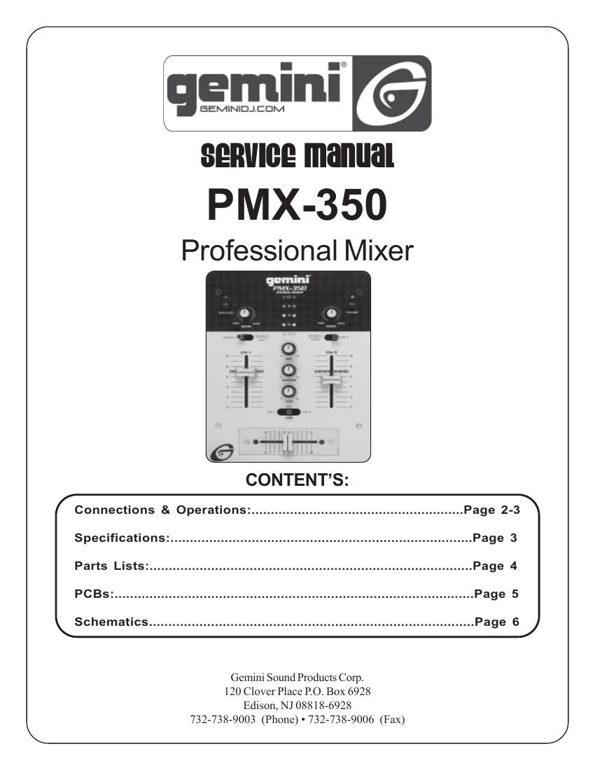 gemini sound pmx 350 service manual