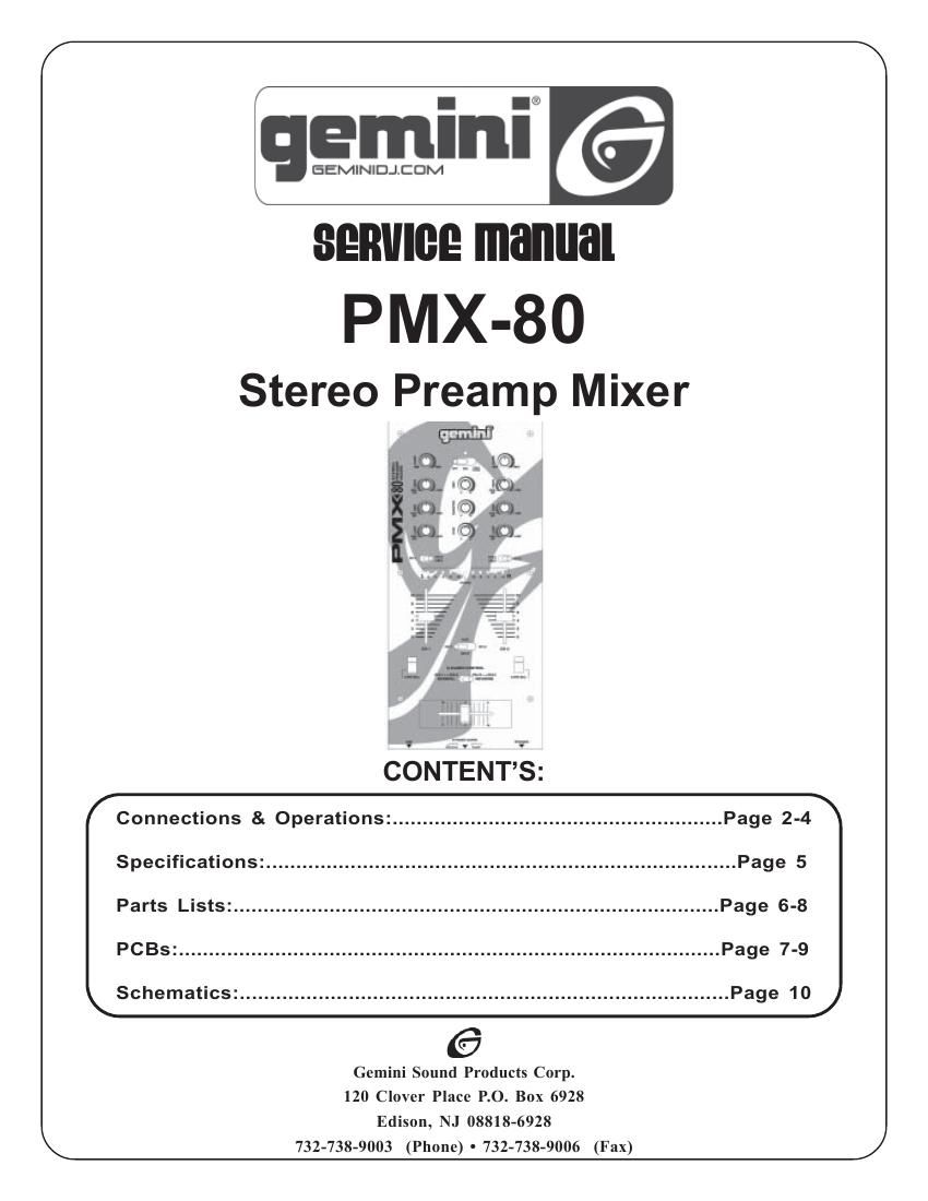 gemini sound pmx 80 service manual