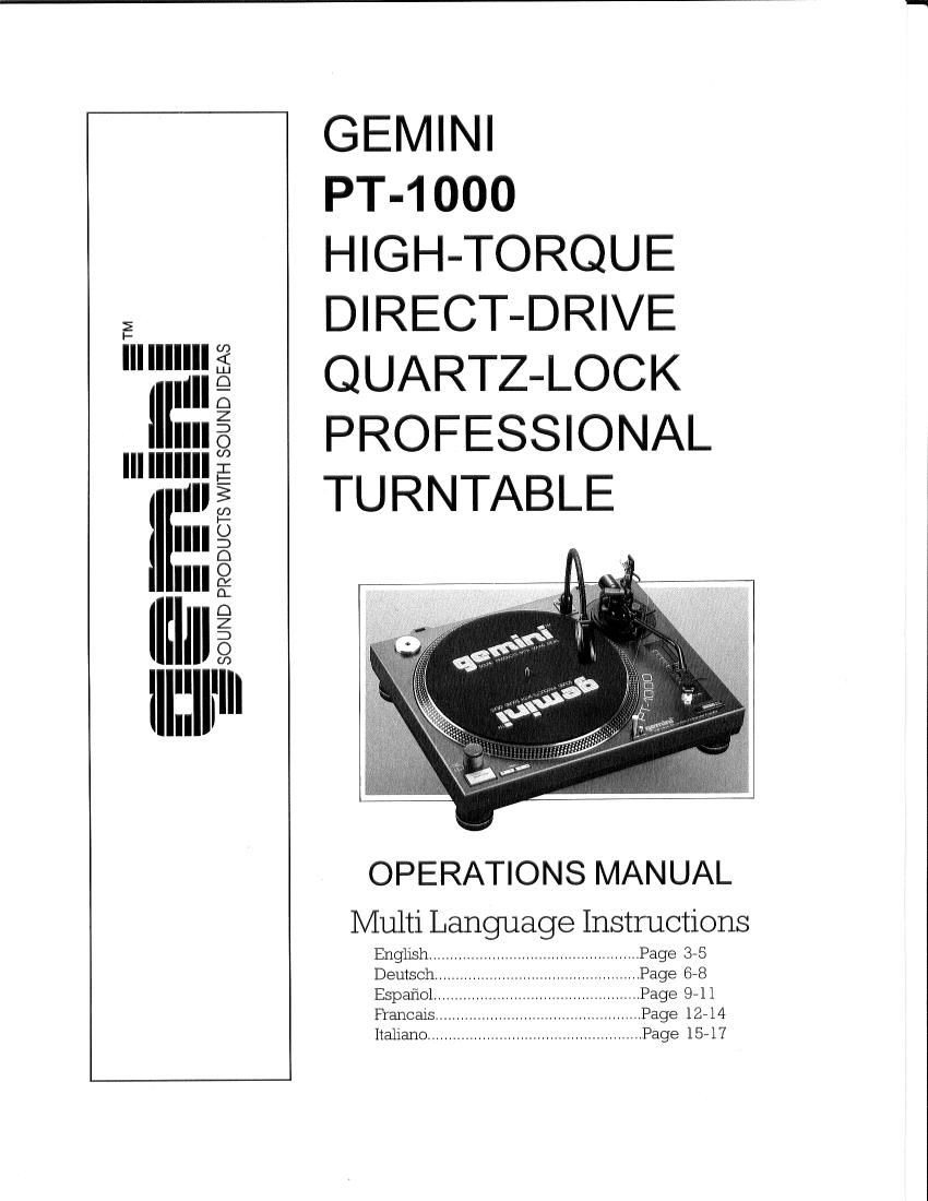 gemini sound pt 1000 owners manual
