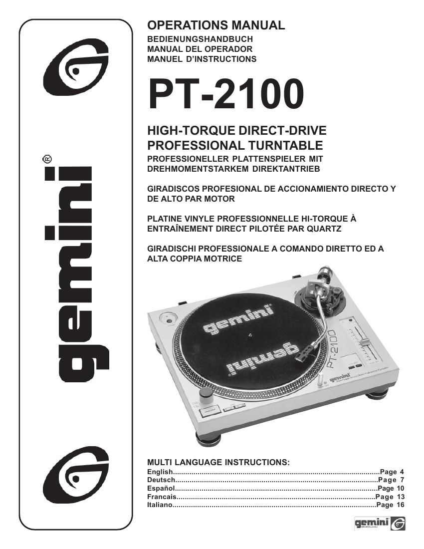 gemini sound pt 2100 owners manual