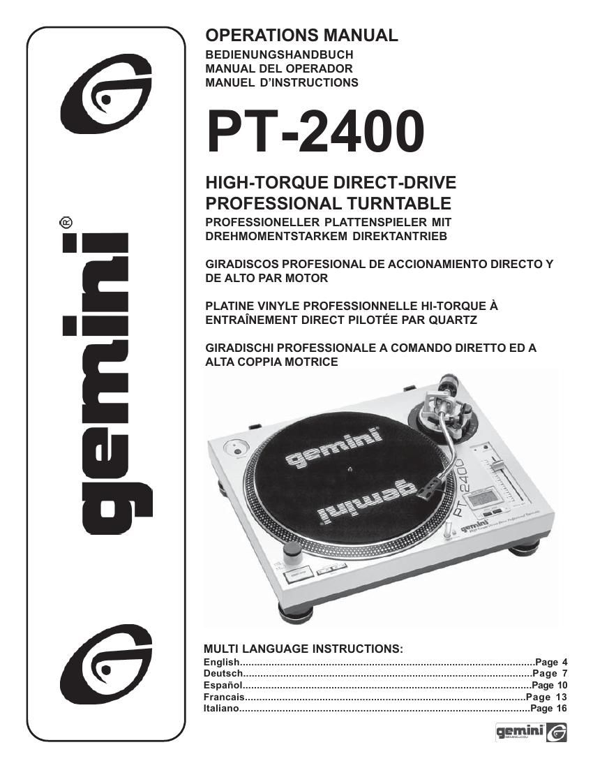 gemini sound pt 2400 owners manual