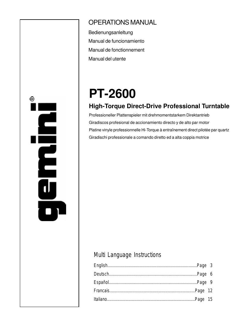 gemini sound pt 2600 owners manual
