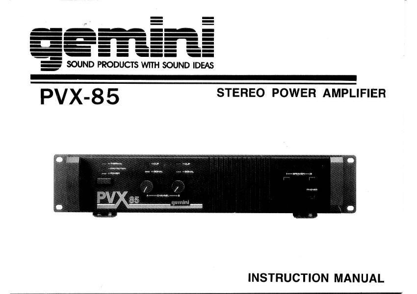 gemini sound pvx 85 owners manual