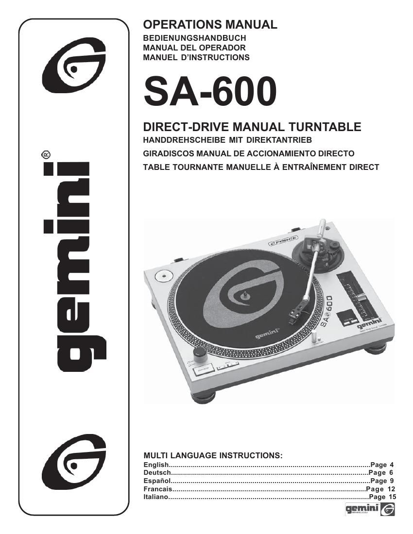 gemini sound sa 600 owners manual