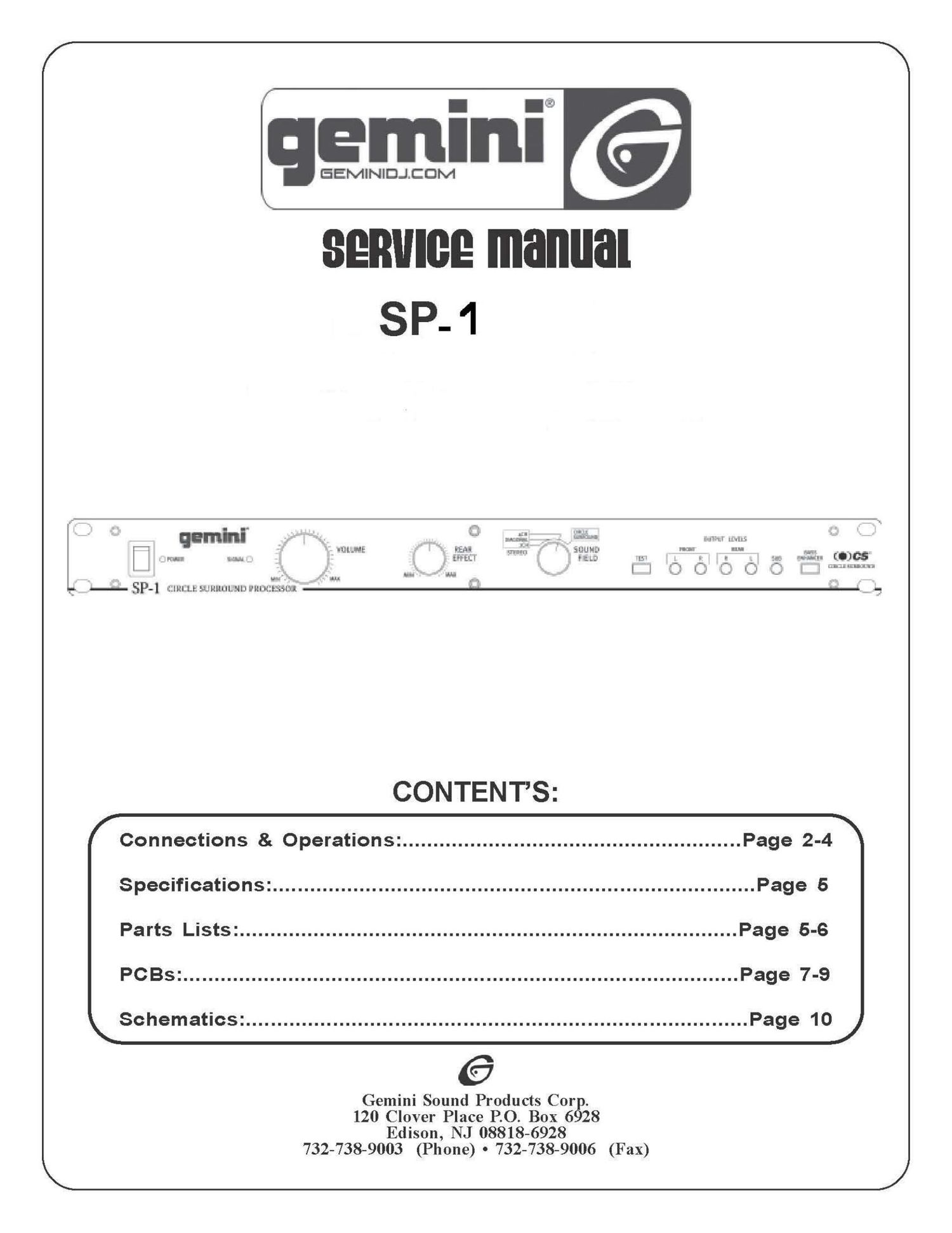 gemini sound sp 1 service manual