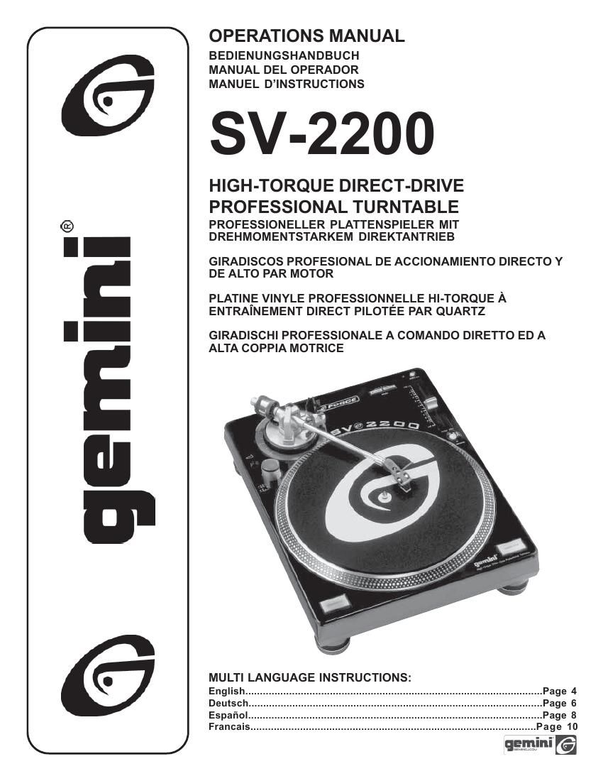 gemini sound sv 2200 owners manual