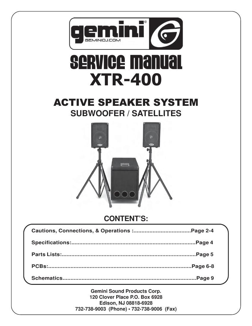 gemini sound xtr 400 service manual