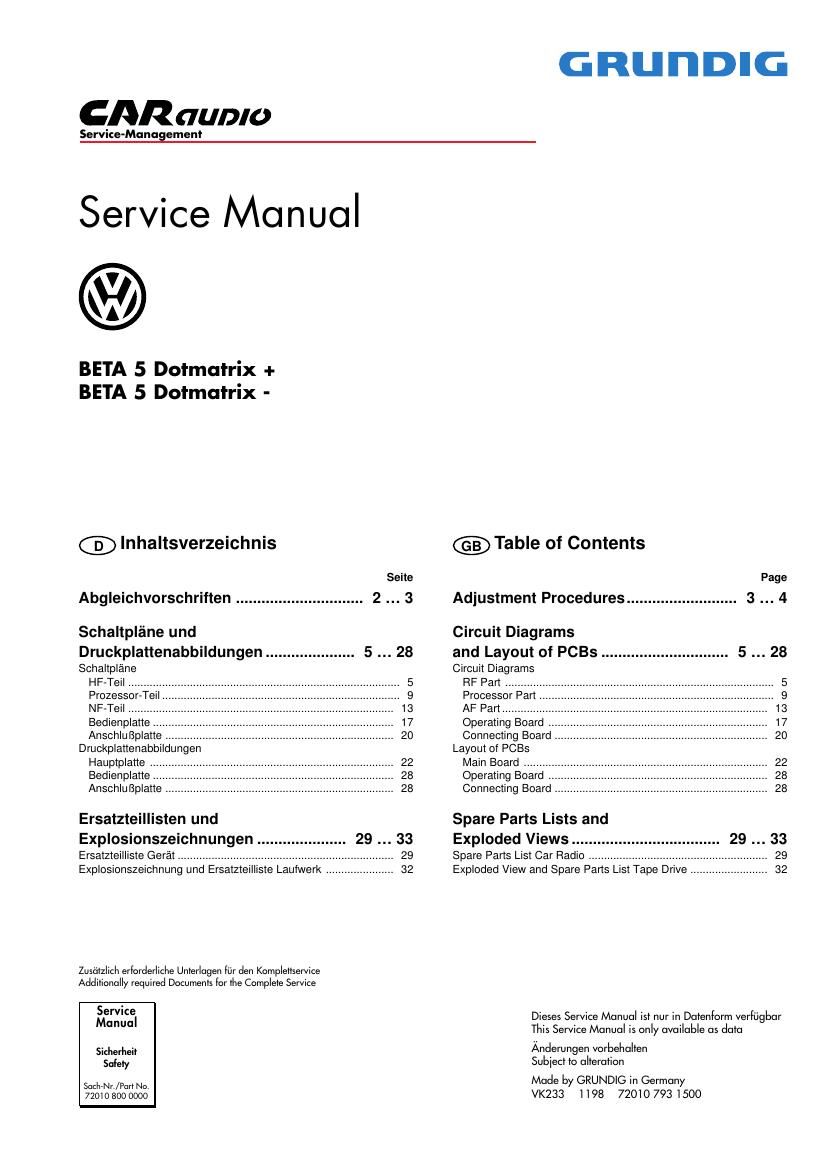 Grundig BETA 5 Dotmatrix Service Manual