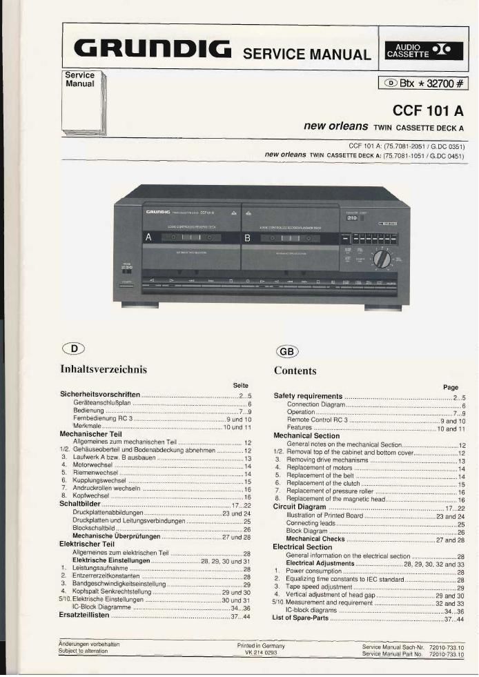 Grundig CCF 101 A Service Manual