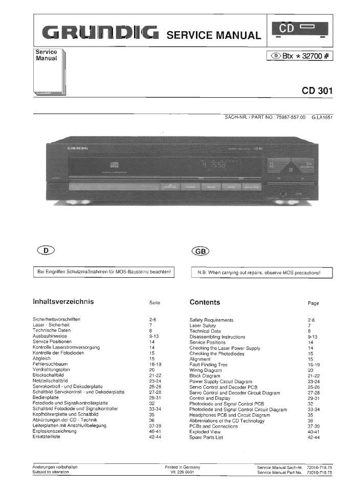 Grundig CD 301 Service Manual