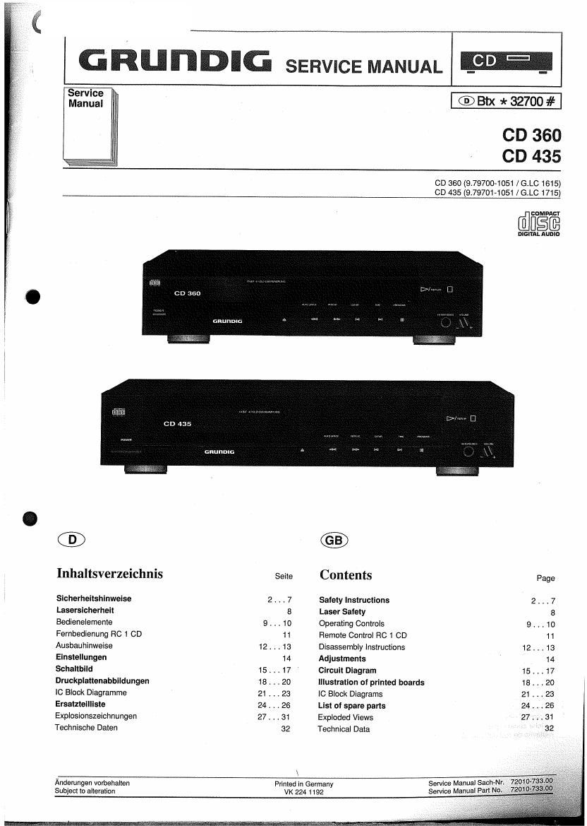 Grundig CD 360 435 Schematics