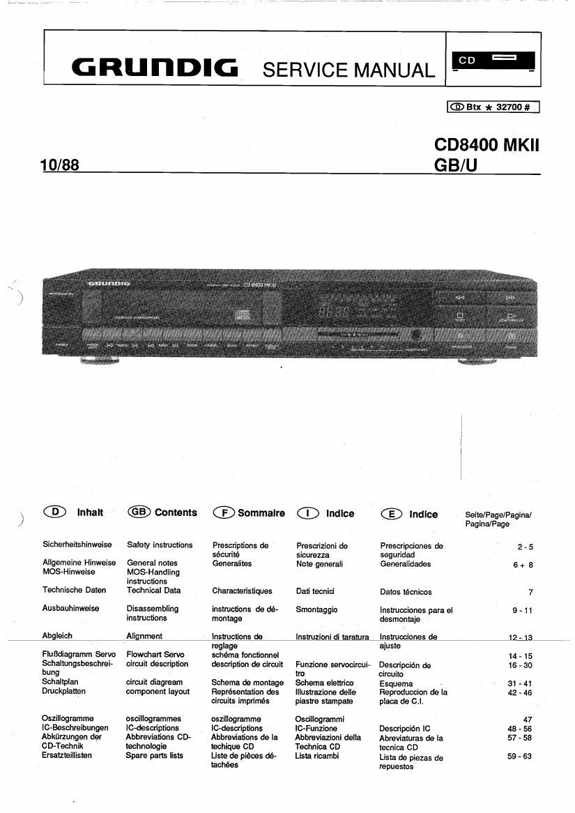 Grundig CD 8400 Mk2 Service Manual