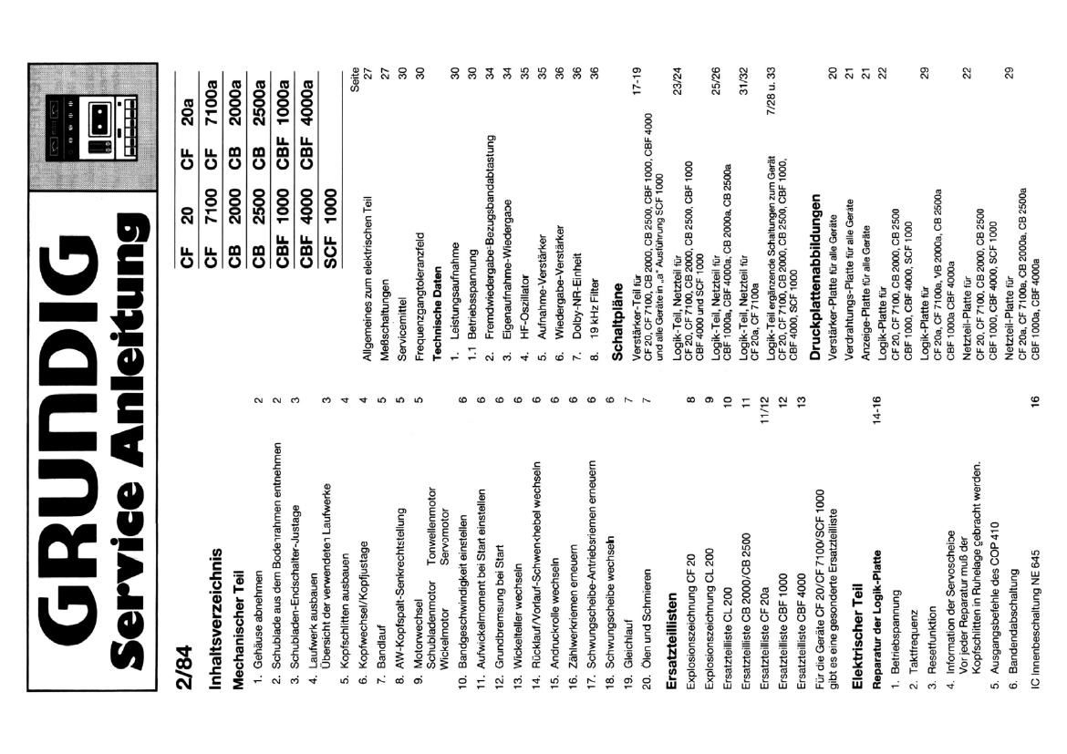 Grundig CF 20 7100 CB 2000 2500 CBF 1000 4000 SCF 1000 Service Manual