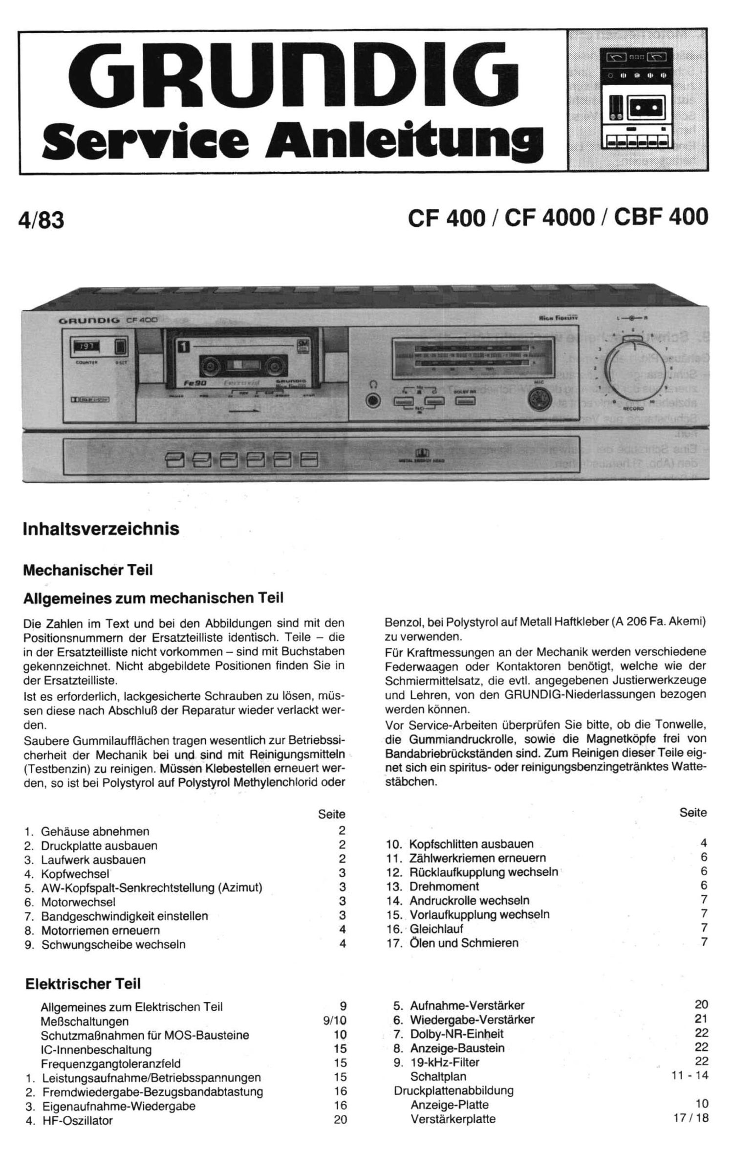 Grundig CF 400 Service Manual