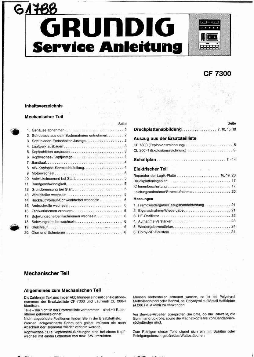 Grundig CF 7300 Service Manual