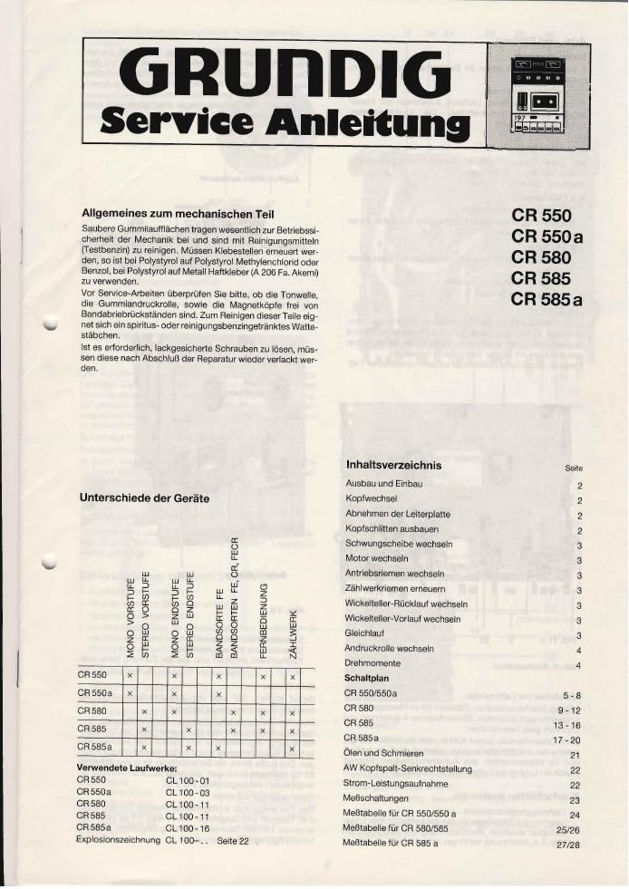 Grundig CR 550 CR 550A CR 580 CR 585 CR 585A Service Manual