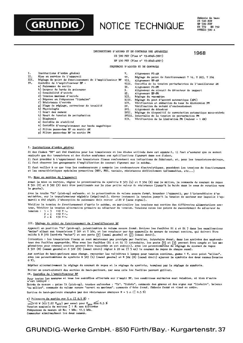 Service Manual-Anleitung für Grundig CS 500,HF 500 