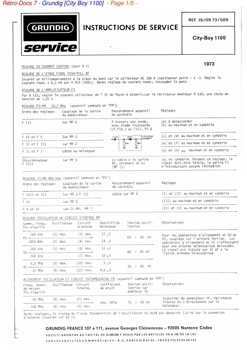 Grundig City Boy 1100 Service Manual