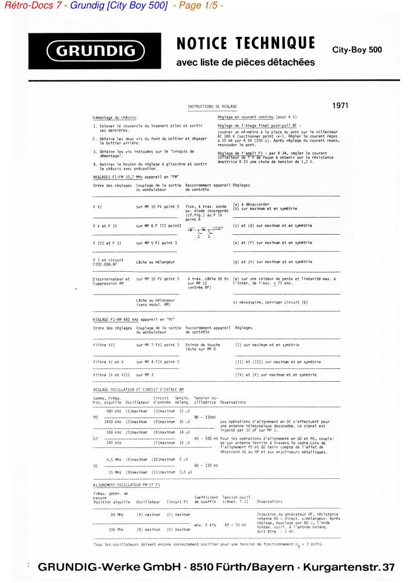 Grundig City Boy 500 Service Manual