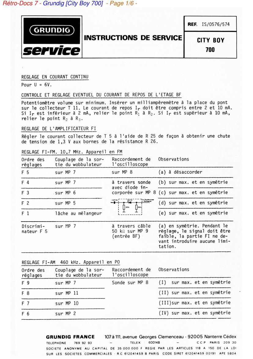 Grundig City Boy 700 Service Manual