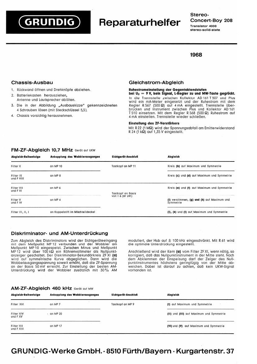 Grundig Concert Boy 208 Service Manual
