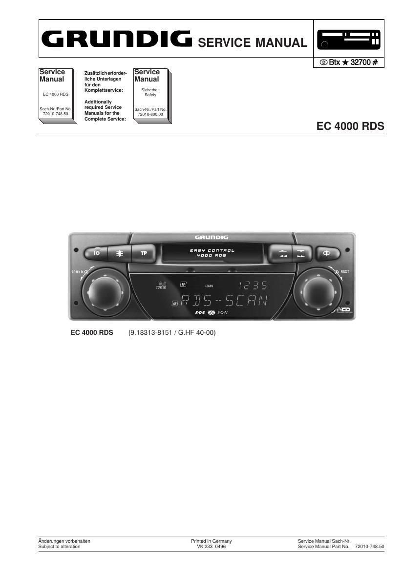 Grundig EC 4000 RDS Service Manual