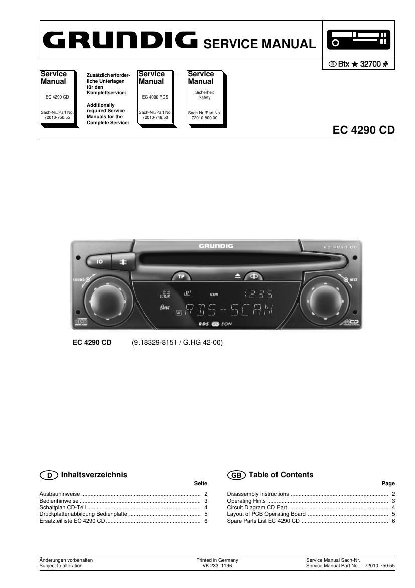 Grundig EC 4290 CD Service Manual