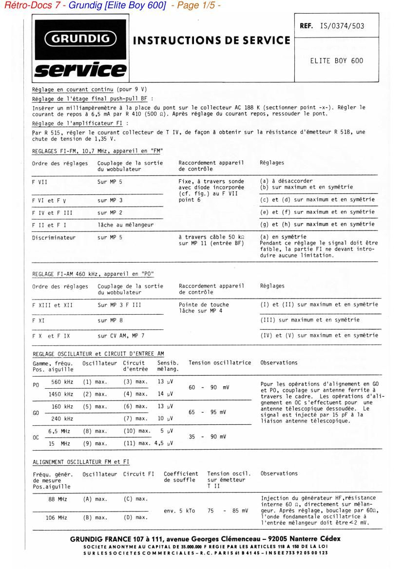 Grundig ELITE BOY 600 Service Manual