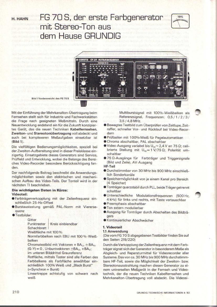Grundig FG 70 S Owners Manual