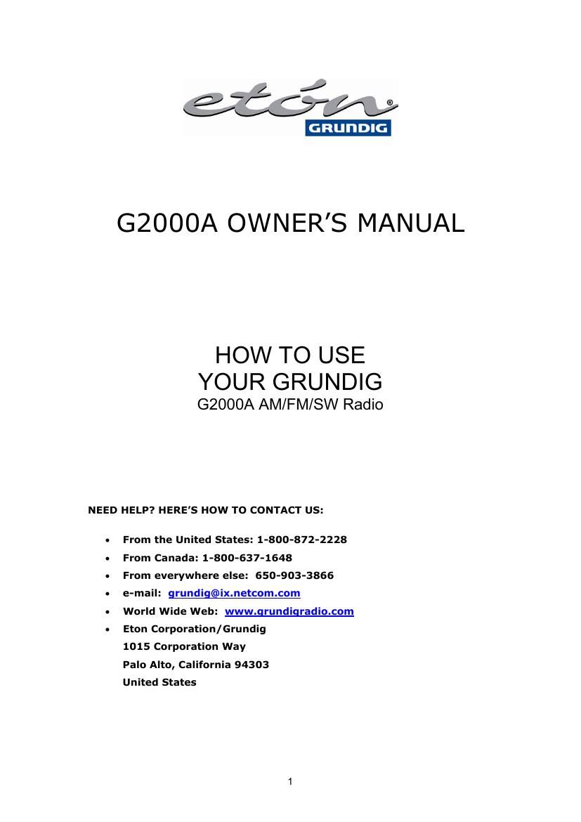 Grundig G 2000 A Owners Manual