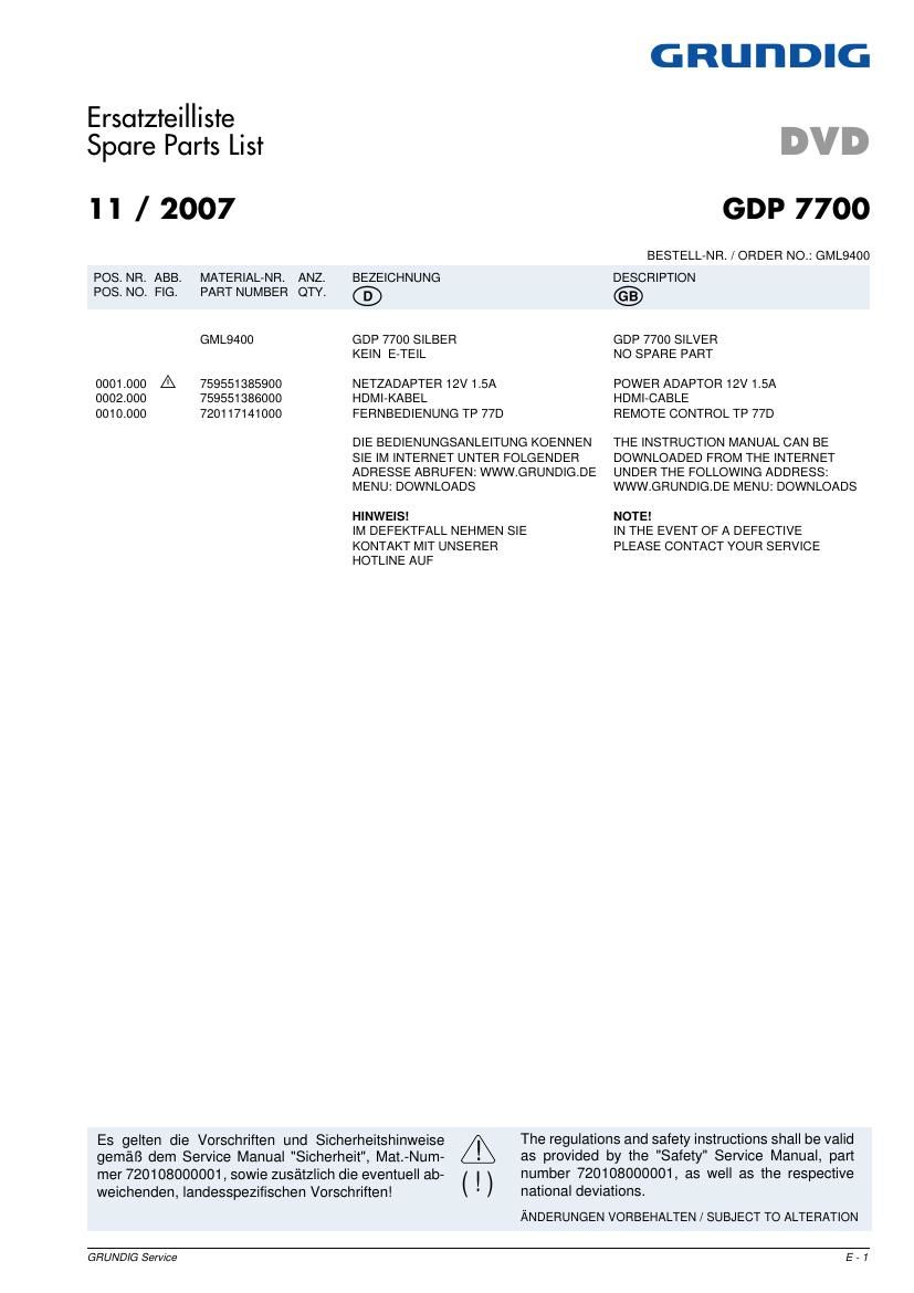 Grundig GDP 7700 Service Manual