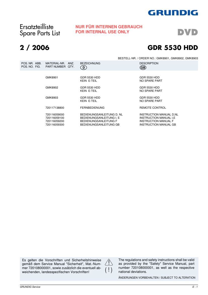 Grundig GDR 5530 HDD Service Manual