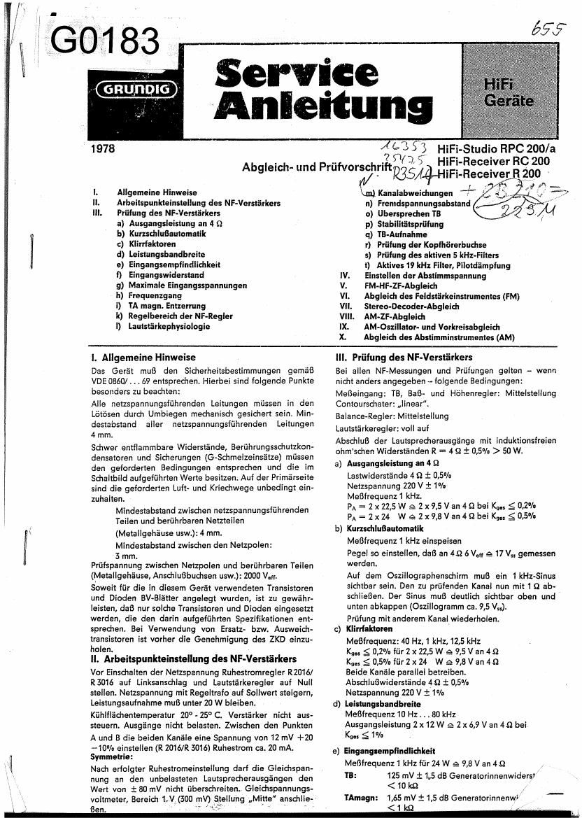 Grundig HIFI STUDIO RPC 200 Service Manual