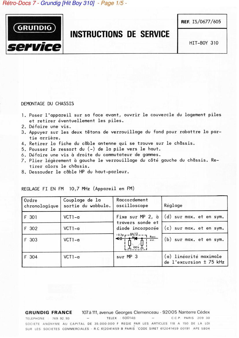 Grundig Hit Boy 310 Service Manual