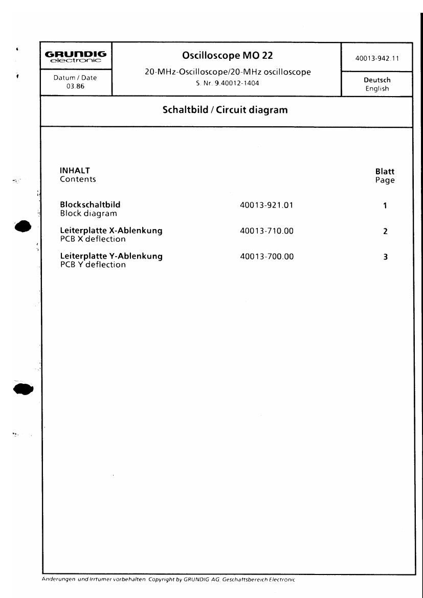 Grundig MO 22 Schematic