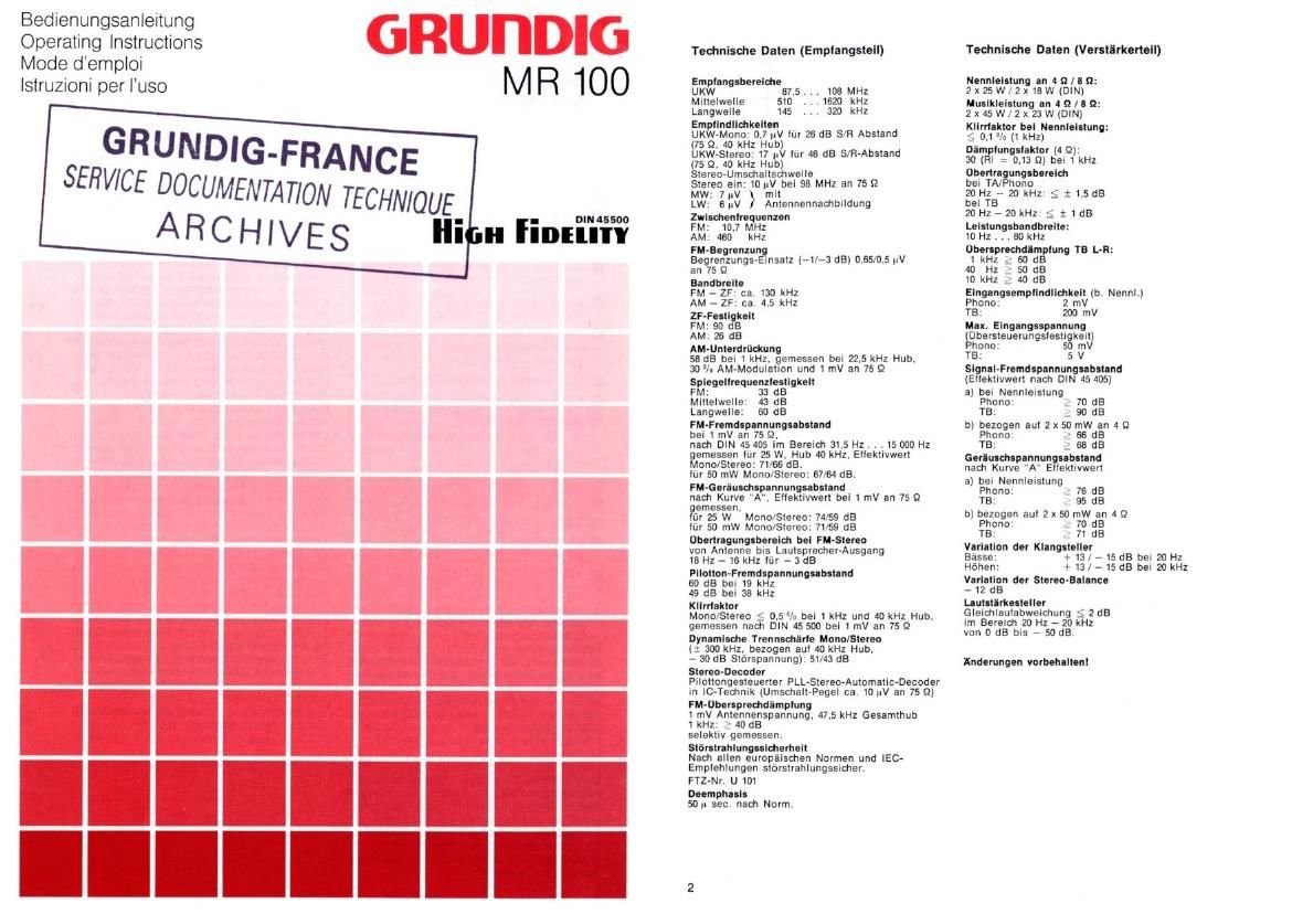 Grundig MR 100 Owners Manual