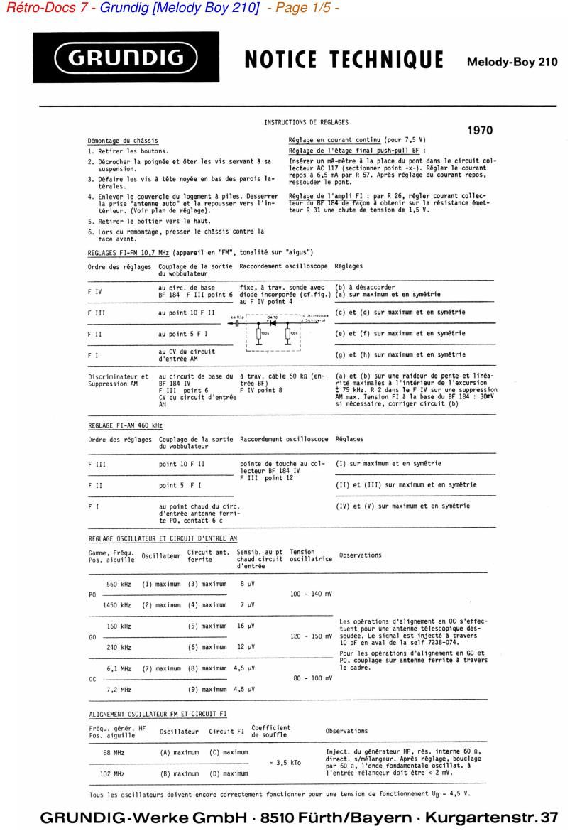 Grundig Melody Boy 210 Service Manual