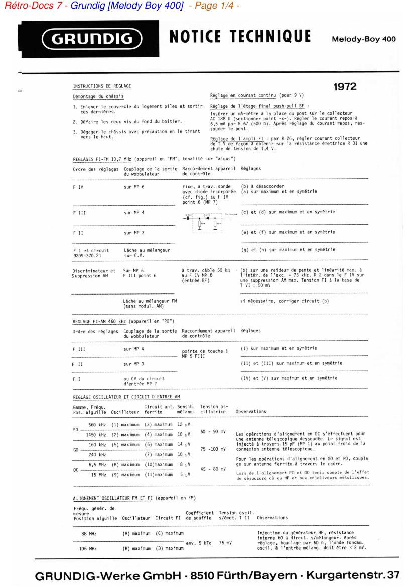 Grundig Melody Boy 400 Service Manual