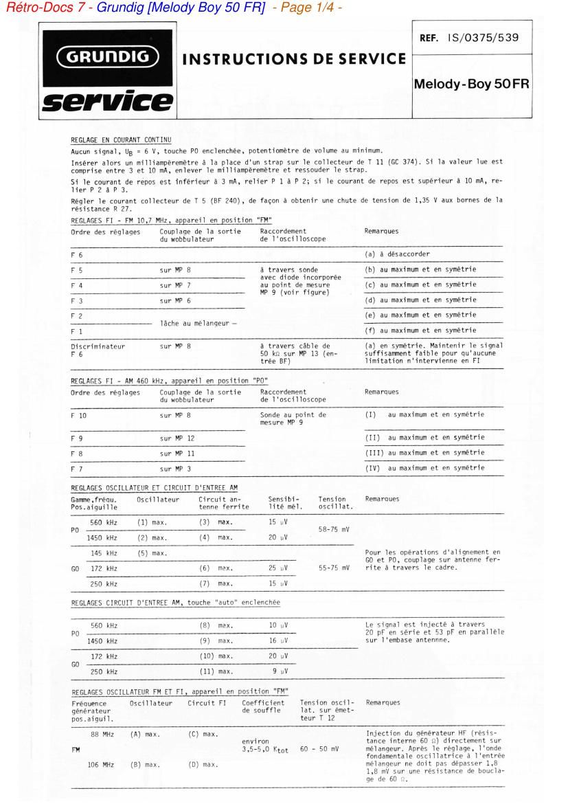 Grundig Melody Boy 50 FR Service Manual