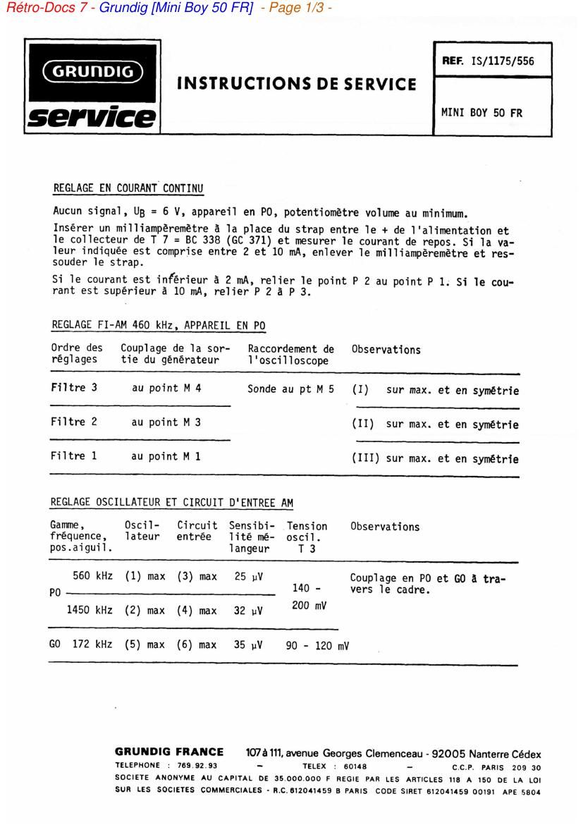 Grundig Mini Boy 50 FR Service Manual