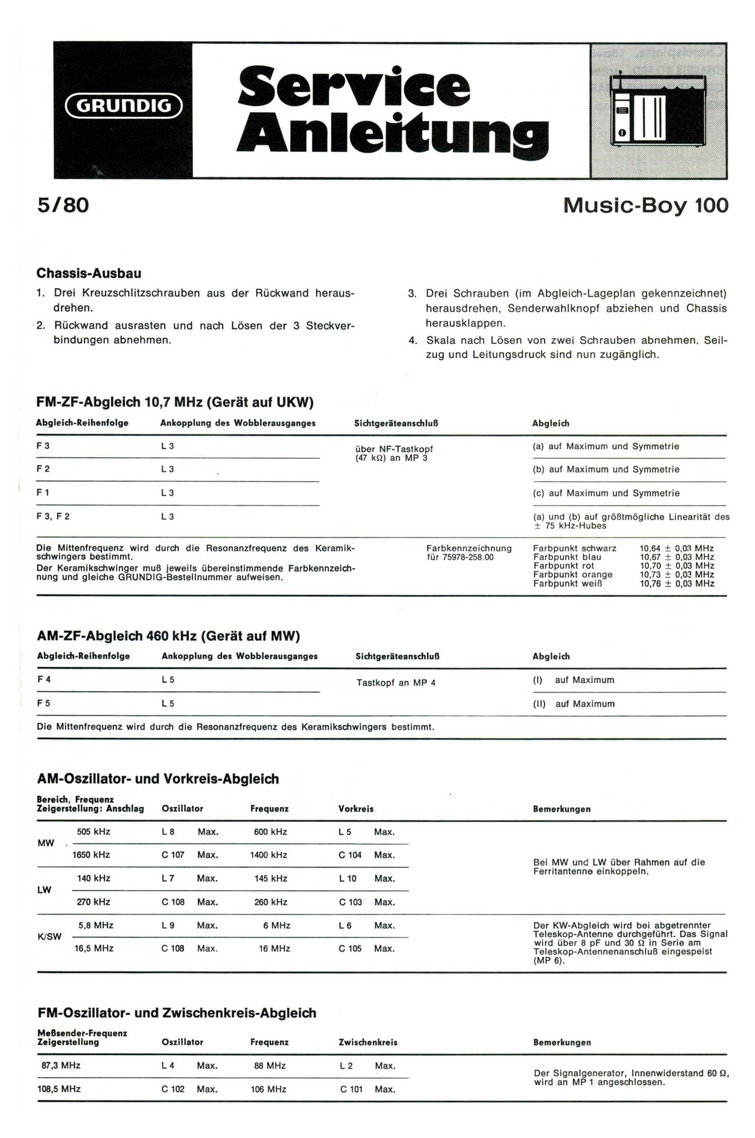 Grundig Music Boy 100 Service Manual