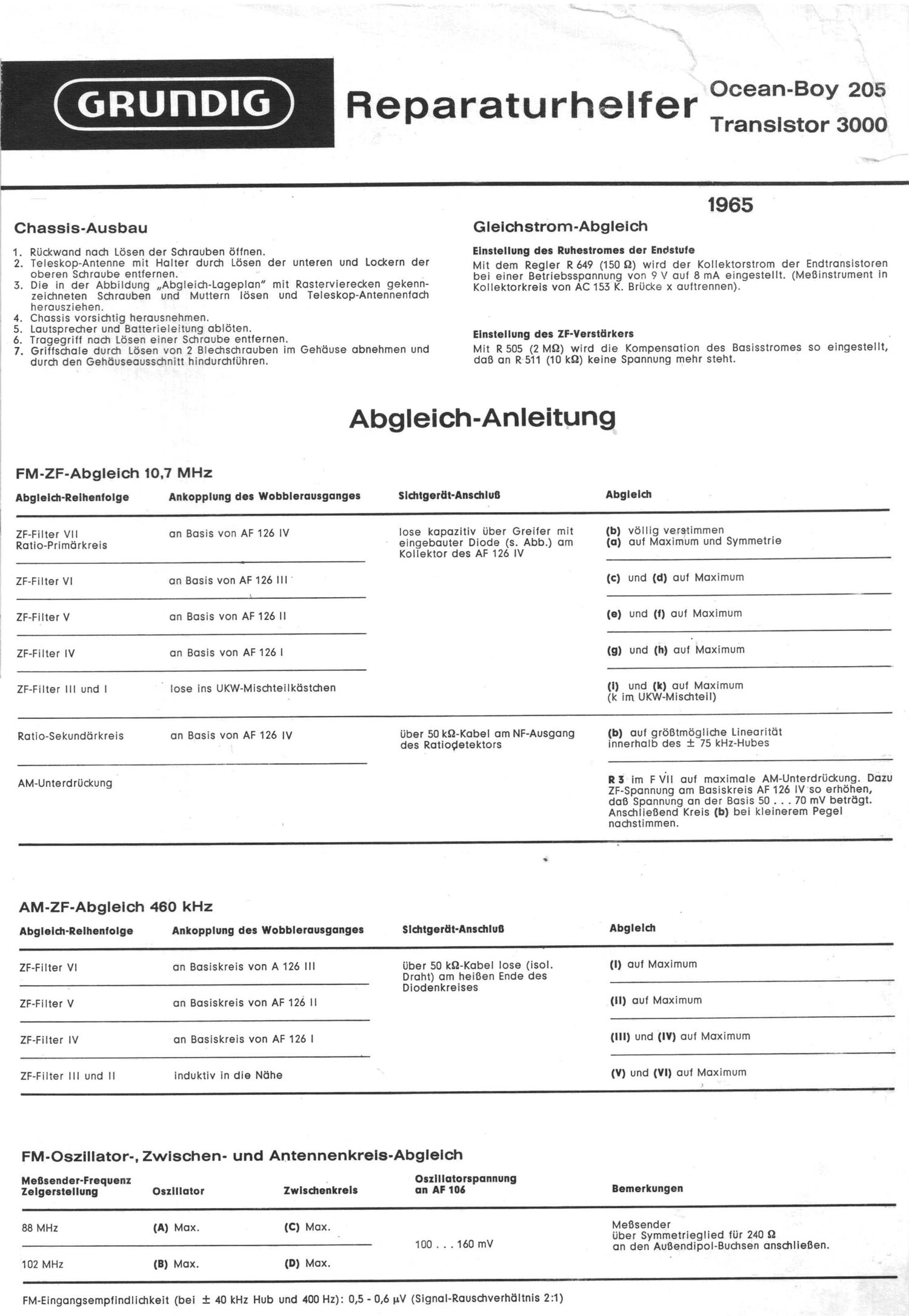 Grundig Ocean Boy 205 Service Manual