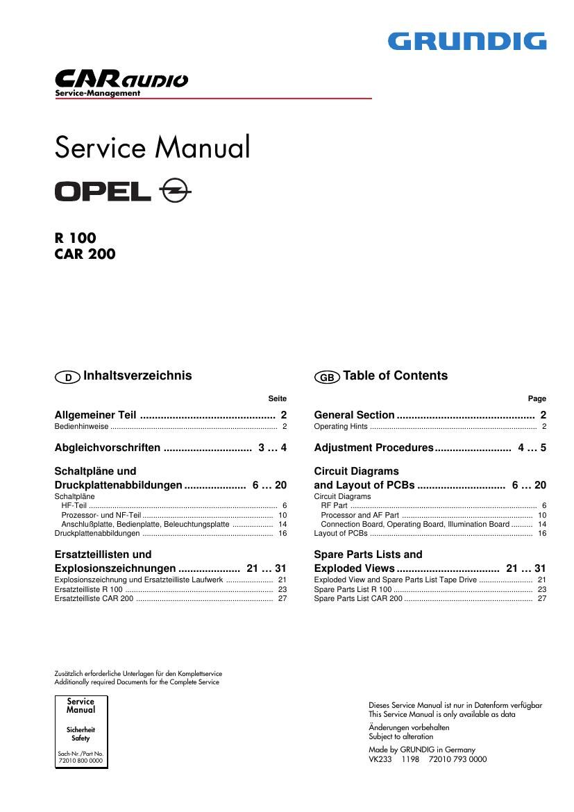 Grundig Opel CAR 200 Service Manual