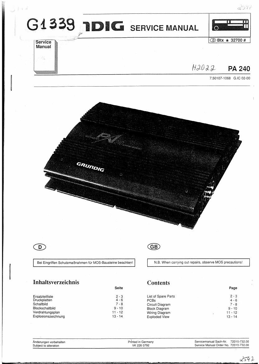 Grundig PA 240 Service Manual