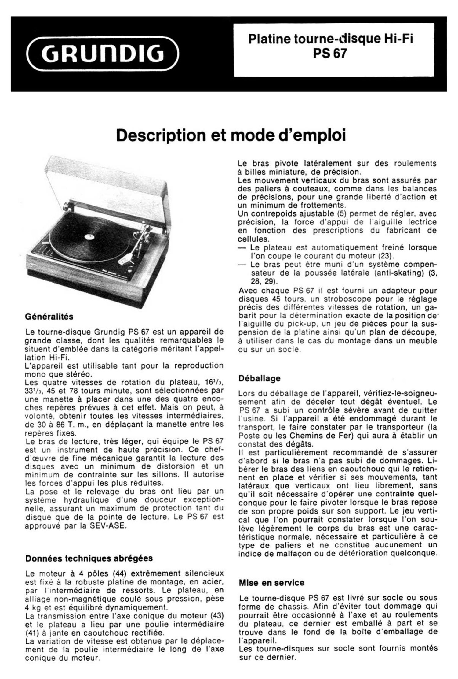 Grundig PS 67 Owners Manual