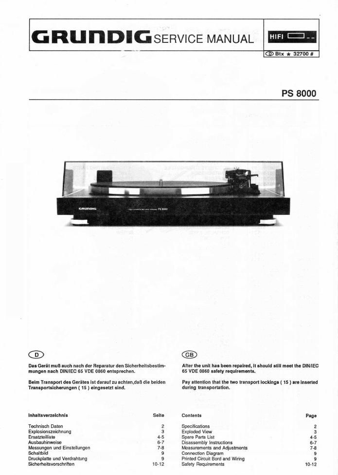 Original Service Manual Grundig PS 2600
