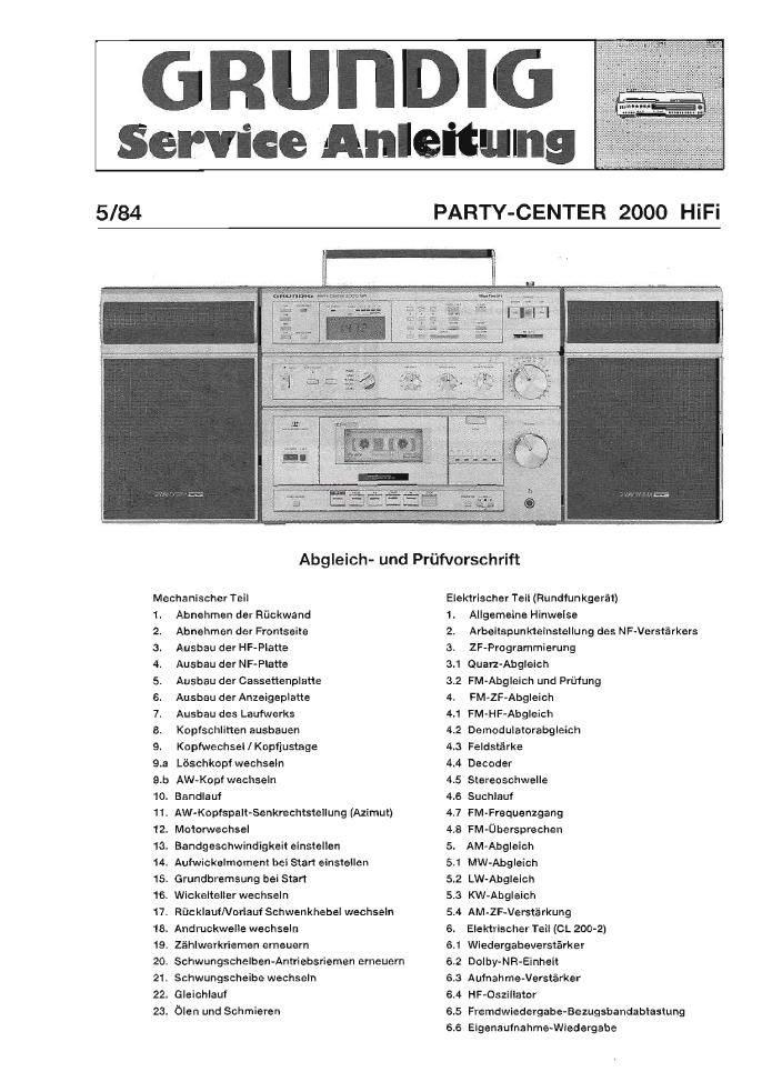Grundig Party Center 2000 Service Manual